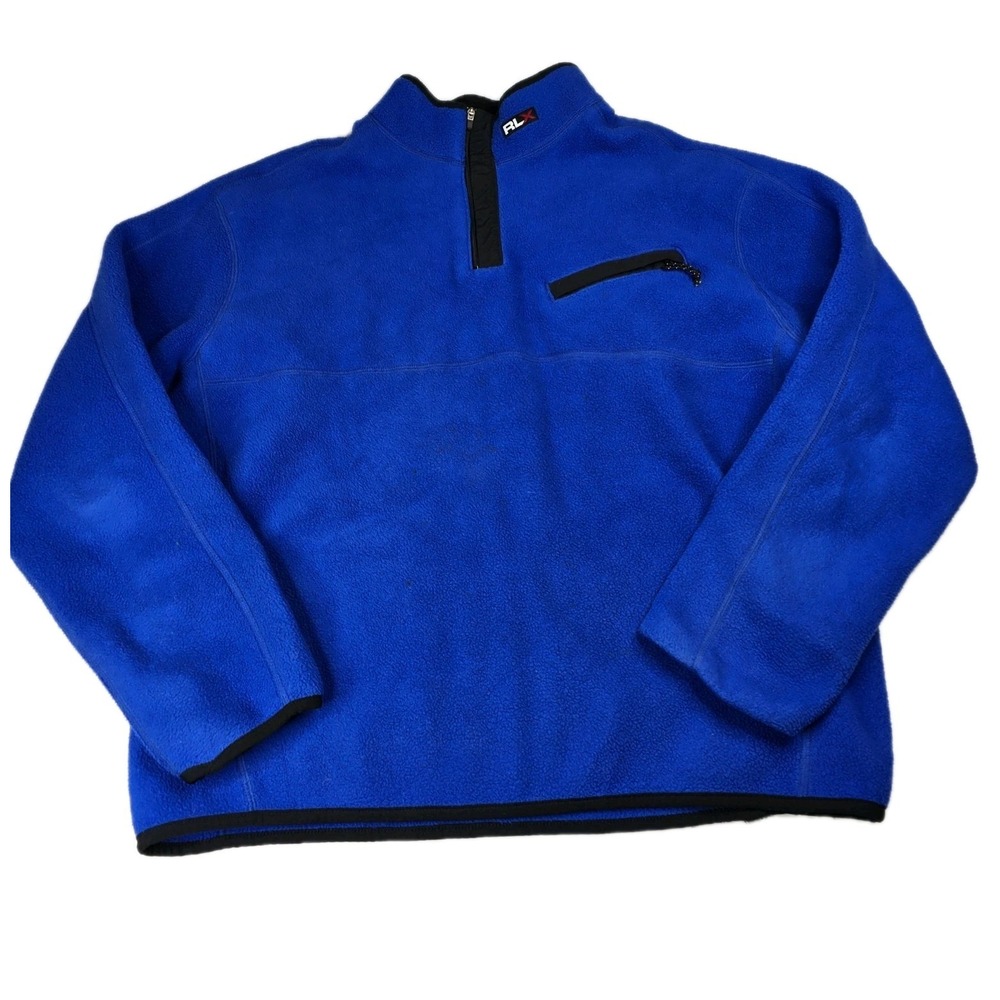 RLX Polo Sport Fleece Pullover Jacket Blue Mens Size L 1/4 Zip Pocket‎